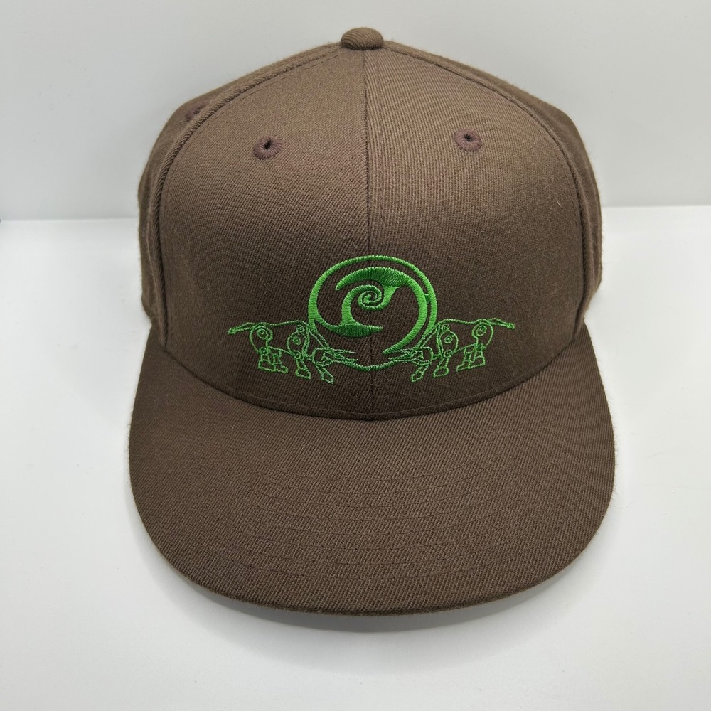 Flexfit 210 Fitted Hat Brown Green Toro Graphic Barcode Flat Brim 6 7/8-7 1/4